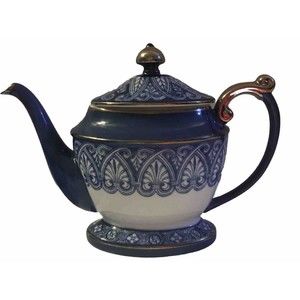 Vintage Bombay Co. Blue and White Platinum Trim Arabesque Pattern Teapot